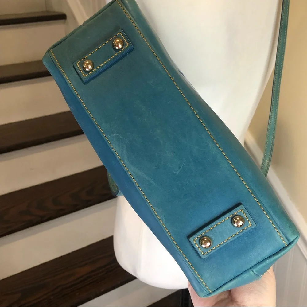 DOONEY BOURKE Electric Blue Croc Embossed Leather Top Handle Crossbody Bag